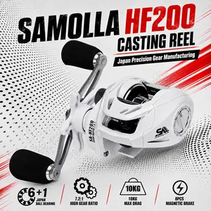 HF200 White Baitcasting Reel, 7.2:1 Gear Ratio Anti-Backlash Magnetic Brake Fishing Reel for Freshwater Lure Bass Fishing