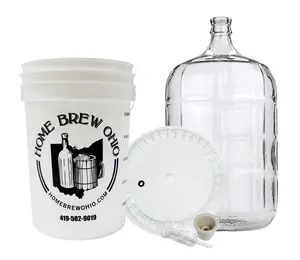 Home Brew Ohio Five Gallon Primary and Secondary Fermentation Set-Up (5 Gallon Carboy, 6.5 Gallon Bucket and lid, with Bung and Airlock)