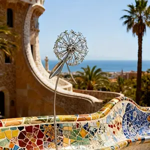 [3D] Silver Faux Dandelion Garden Stump - Stainless Steel Garden Stump, Outdoor Exquisite Garden Art Decor, Weathering Outdoor Sculpture, Suitable for Lawn, Patio and Garden Decor, Garden Accessories