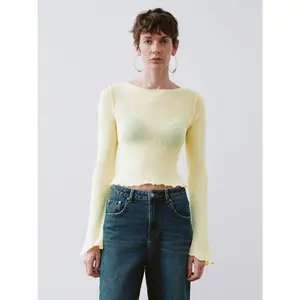 URBAN REVIVO 2026Wave Trim Crew Neck Skinny Knitted T-Shirt UWM940017 WomensWear