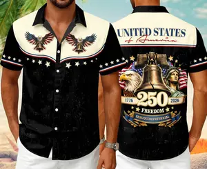 250 Years of Freedom Hawaiian Shirt – America 250th Anniversary (1776–2026), Bald Eagle American Flag Button-Up, Patriotic 4th of July Shirt
