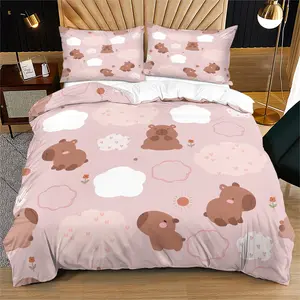 Capybara Bedding Set, Includes 1 Fitted Sheet and 1 or 2 Pillowcases, Soft Comfortable Sleep Quality, Perfect Birthday Gift, Soft Bedding Sets