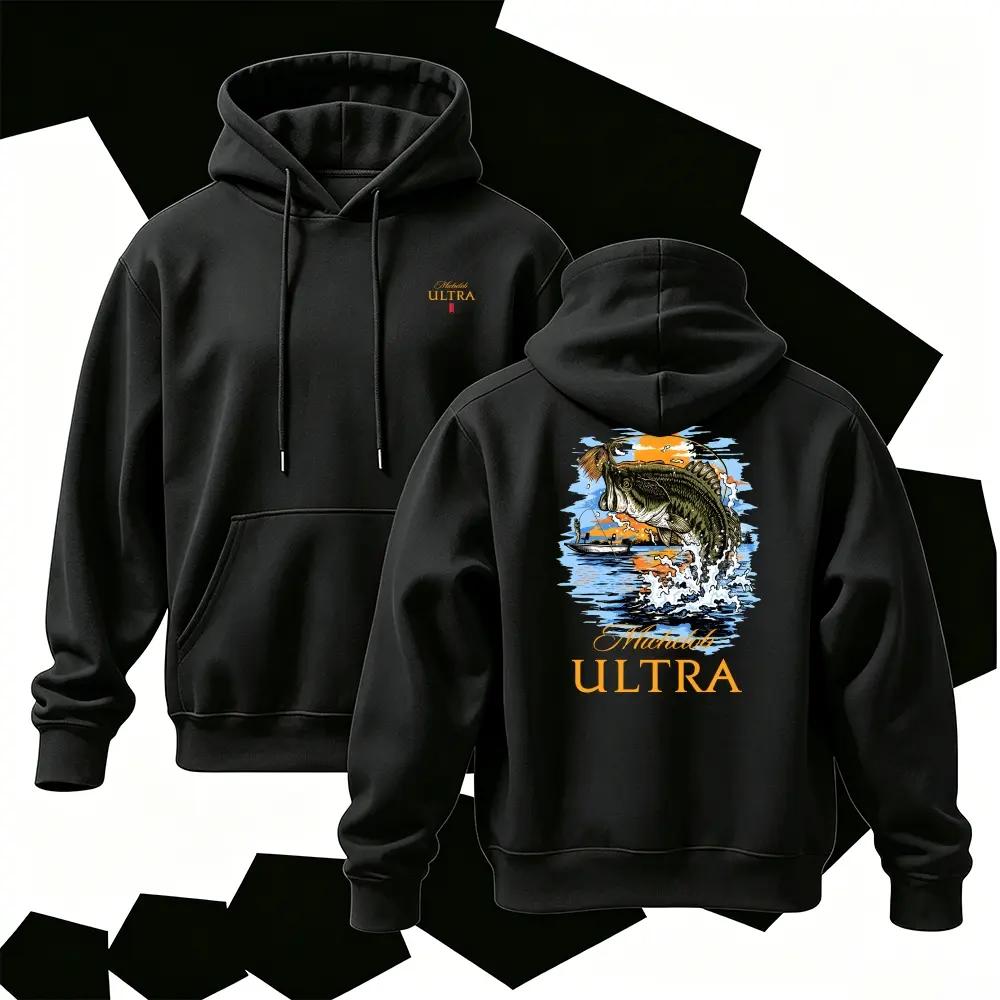 Vintage Bass Fishing Graphic Hoodie | Largemouth Fish Jumping Print Sweatshirt | Retro Outdoor Aesthetic Streetwear Hooded Top | Trendy Pullover Unisex