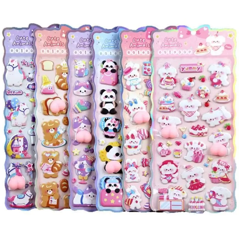 Cute Animal 3D Floating Stickers, Reusable Bubble Stickers for Kids, Kawaii Rabbit Cat Panda Bear Foam Stickers, Stickers for Scrapbooking, Gifts for Boys Girls