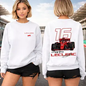 Charles Leclerc Signature 2-Sides Sweatshirt, Leclerc 16 Retro 90s Graphic Wash Tee, Autograph Hoodies, Gift For Racing Fans