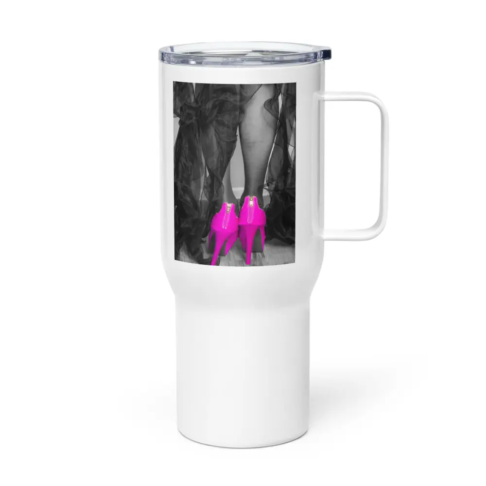 Magenta Stainless Steel & Plastic Travel Mug with Handle, Straw-Included Kitchenware Drinkware for On-the-Go Beverage Use