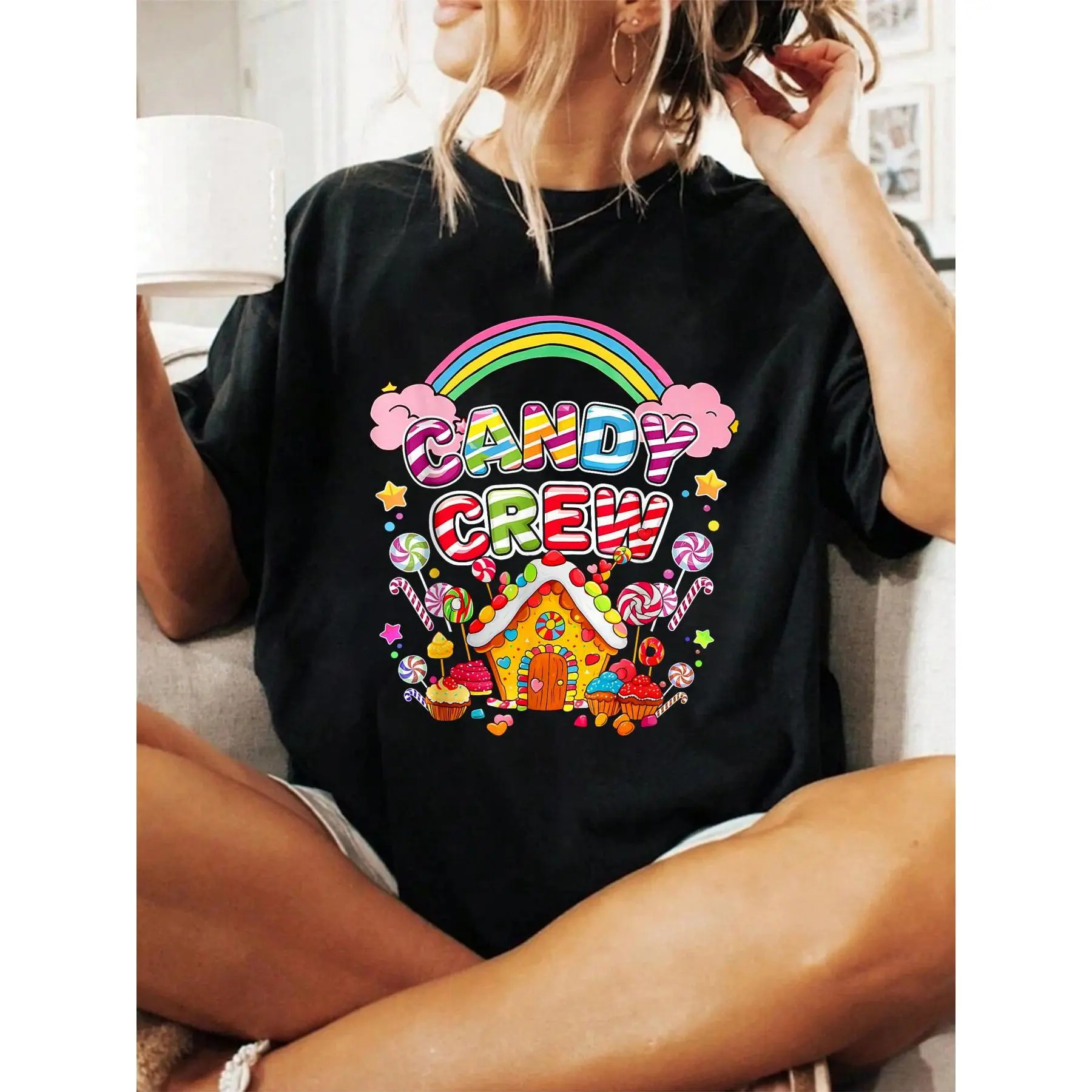 100% Cotton Halloween shirt Candy Crew Candy Costume Funny Candy Squad Women Girls T-Shirt fall women clothes