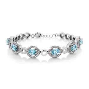 Gem Stone King Oval Gemstone Birthstone Tennis Bracelet For Women | 925 Sterling Silver | Oval 7X5MM | 7+1 Inch Extender | Gifts for Women Mom Wife Her
