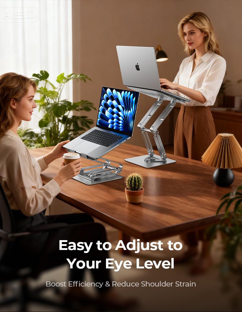 MAGIC JOHN Adjustable Laptop Stand for Desk, 360° Rotating Foldable Protable Laptop Riser Holder, Ergonomic Design Computer Notebook Stand Holder for MacBook Pro Air