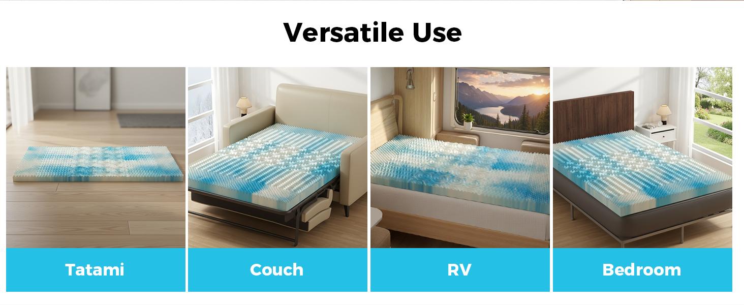 2 Inch Memory Foam Mattress Topper Full, 5-Zone Cooling Gel Infused Pressure Relief Bed Topper for Back & Hip Pain, Soft Dorm RV Camping Mattress Pad