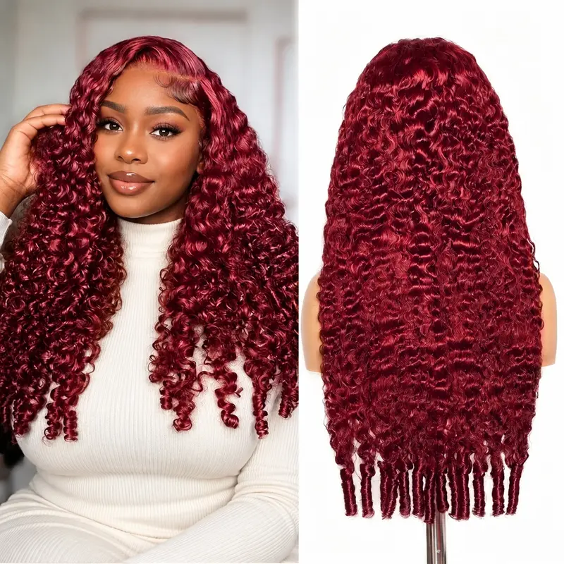 Bling Hair Burmese Curly Wig Human Hair 13x6 99J Burgundy Lace Front Wigs Human Hair 180% Density HD Lace Frontal Wigs Pre Plucked Virgin Remy Hair Burgundy Wig