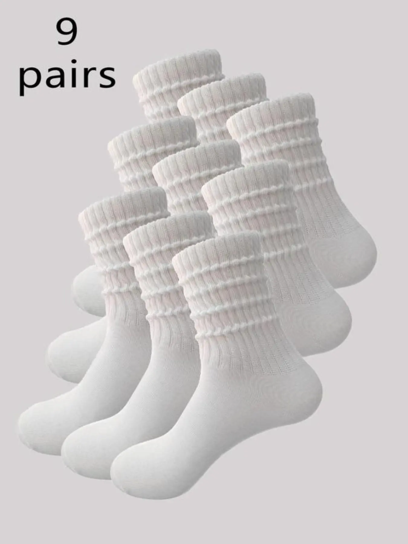 9 Pairs Women's Crew Socks, Plain Jk Stack Socks, College Style Mid-Calf Bubble Socks, Comfortable Breathable All-Season Wear