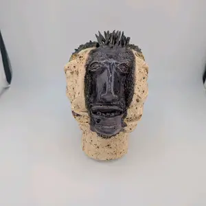 Handmade Sculpture named Jim & Jimmy. Low-fire clay & glaze decoration. A unique and one of a kind hand-crafted piece.