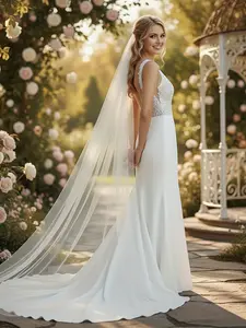 Bride Wedding Veil, Single Layer Long Veil with Comb, Soft Tulle Fabric, Affordable Wedding Accessory, Elegant Fashion Bridal Headpiece, Suitable for Weddings, Trailing Veil