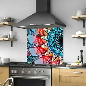 GCKG Colorful glowing stained glass Tempered Glass Kitchen Backsplash, Stove Back Cover, Stove Splashback, Cutting Board, Kitchen Wall Decor
