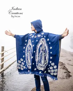 Virgen of Guadalupe, Alpaca Poncho. Super soft and warm! Manufactured in Ecuador. One Size. Unisex.