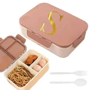3-compartment Student Bento Lunch Box with Fork & Spoon, 1 Count Letter Pattern Lunch Box , Meal Prep Container Ideal Back to School for Lunches & On-the-Go Meals