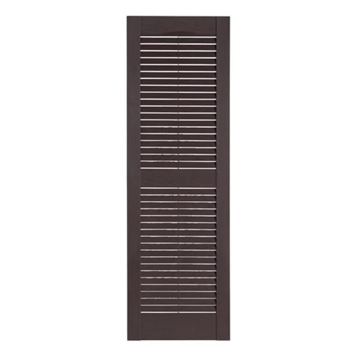 Polypropylene Louvered Shutters with Center Mullion, Color-Thru, Fade-Resistant, Wash-Free, Outside Mount, Sienna Brown - 15x51 in. Pair Set for Outdoor Walls