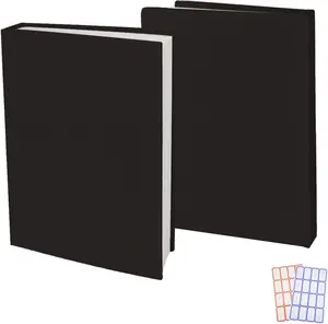 2 Pack Stretchable Book Sleeve Covers, for Paperbacks Hardcover Textbooks up to 9" x 12", Office Supplies with Free Sticker Labels (2 Pack, Black)