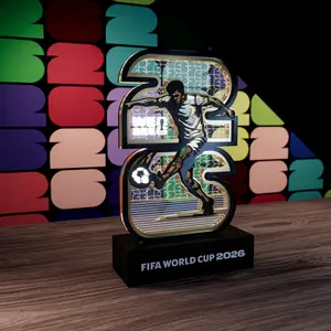 FIFA World Cup 2026 Official Licensed Light-Up Acrylic Display – Multi-Layer Wood & Transparent Acrylic Panel Decor with LED Base, Trophy-Inspired Soccer Memorabilia for Home,gift, Office & Fan Collection (USA, Canada, Mexico Edition)