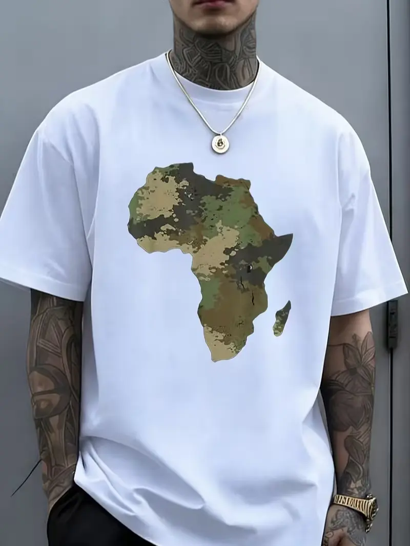 Mens Africa Continent Map Camo TShirt Black Safari Graphic Tee for allSeason Casual Shirt for Travel Casual Attire Themed Events Machine Washable Top Travel Clothing Continent PrinpixianaiLightweight and comfortable fabric suitable for all seasons