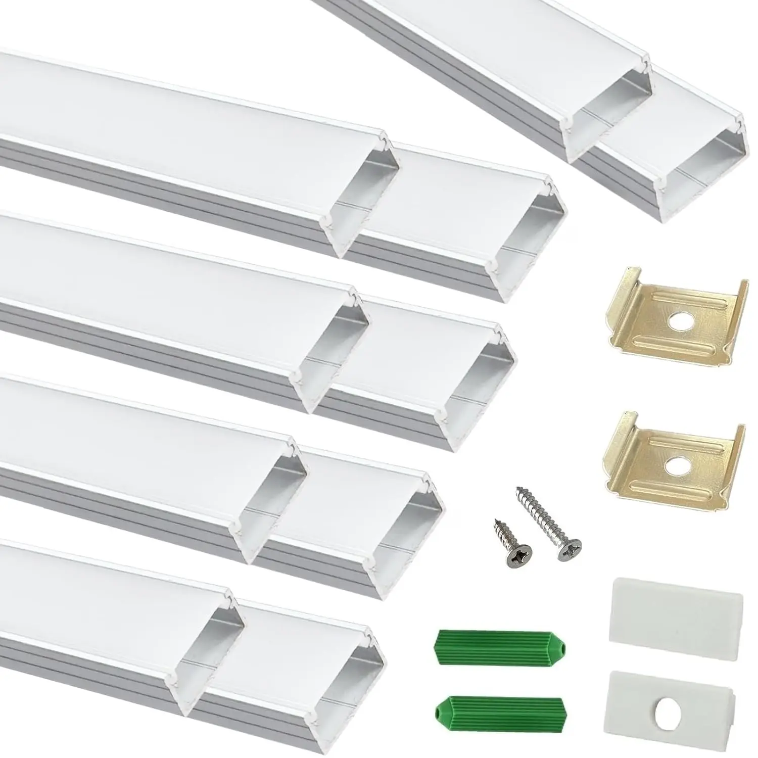 10-Pack 6.56FT LED Strip U Channel Diffuser Fitted for Hue Plus, Surface Mounted Tape Light Aluminum Track with Flat Milky Cover, Low Profile Designed for 0.63'' Wide Ribbon (10, 6.56FT)