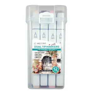 12-Piece Dual Tip Marker Set with Reusable Storage Case - Alcohol Based, Non-Toxic - 12 Neutral Theme Markers
