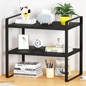 Adjustable Desktop Organizer Storage Shelf Computer Desk Bookshelf Display Rack for Office Supplies (Black)