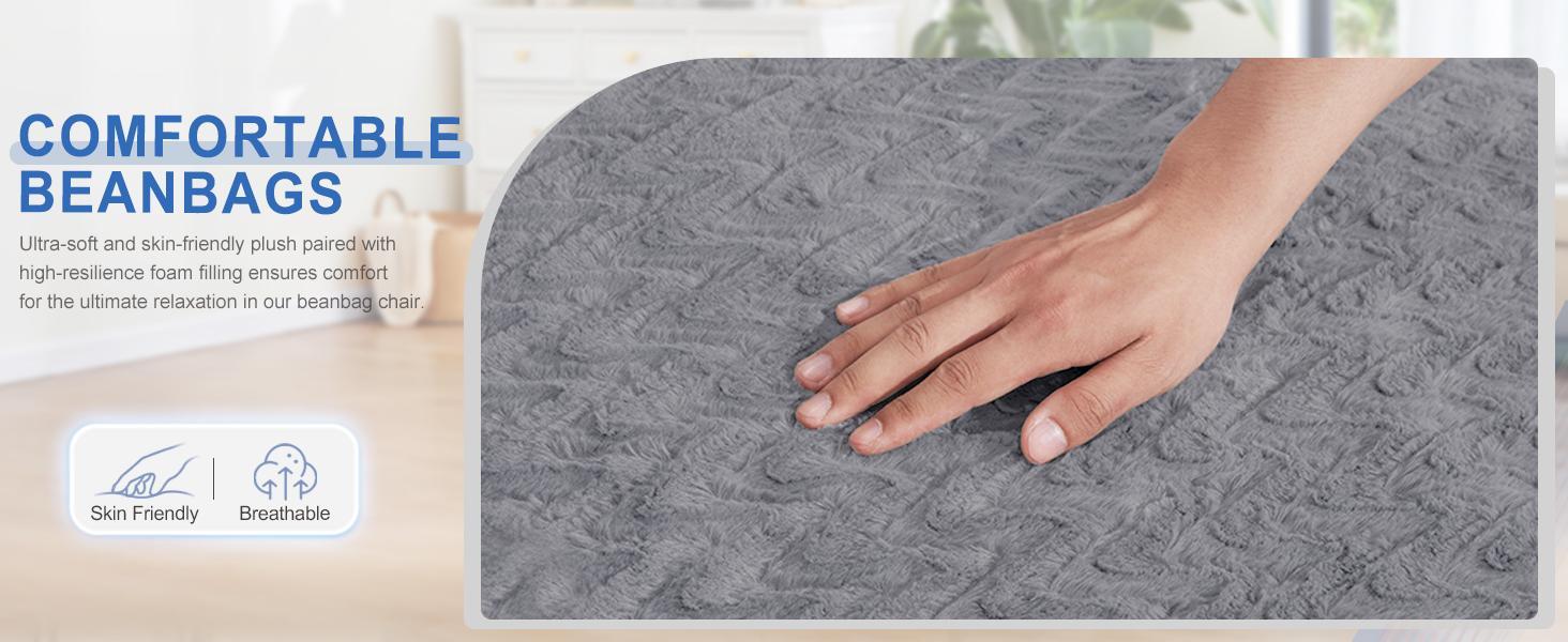3FT Bean Bag Chair,Giant Bean Bag Chairs for Adults,Big Bean Bags with Memory Foam Filled, Large Beanbag Chairs with Chevron Plush Cover-Grey