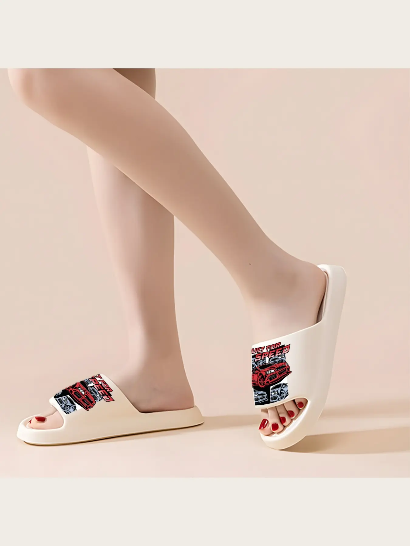 Men's Women's Car Print Slippers Built For Speed Racing Design Non-Slip Indoor Outdoor Comfortable Lightweight House Shoes Automotive Enthusiast Gift Casual Daily Wear Soft Sole Sandals