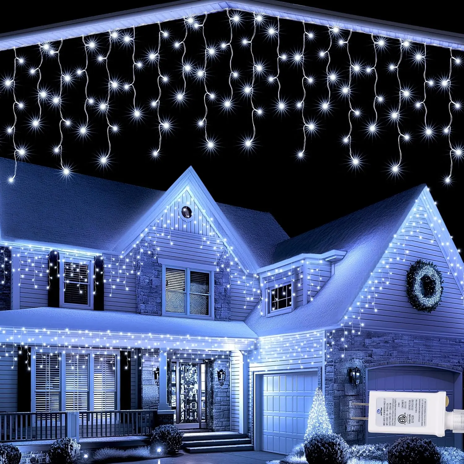 Christmas Icicle Lights - 32Ft 8 Modes Waterproof Christmas Lights Connectable with Timer for Holiday, Wedding Party, Eaves, Christmas Decorations (White)
