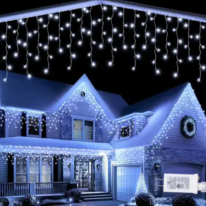 Christmas Icicle Lights - 32Ft 8 Modes Waterproof Christmas Lights Connectable with Timer for Holiday, Wedding Party, Eaves, Christmas Decorations (White)