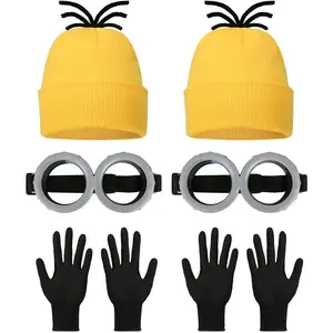 Adult Halloween Costume Accessories, Yellow Beanie Goggles Gloves Set for Men Women Cosplay Party