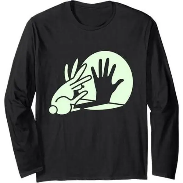 Funny Bunny Hand Shadow Puppet LS T-Shirt Rabbit Humor