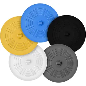 Tub Stopper 5 Pack 6 Inch Silicone Universal Drain Stopper Plug Cover, Flat Suction Bathtub Tub Stopper Bathtub Plug for Bathroom Kitchen Laundry in 5 Colors (White, Grey, Black, Yellow, Blue)