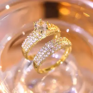 2-Piece Elegant Stacking Rings with Paved Shining Zirconia - Engagement & Wedding Rings - Silvery/golden Tone - Luxury rings Dupes for Stylish Appeal