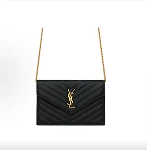 Pre-owned Yves Saint Laurent SAINT LAURENT YSL04 CASSANDRE MATELASSÉ Small Gold Logo Snap Closure Lambskin Leather Clutch Crossbody Shoulder Bag Women Black