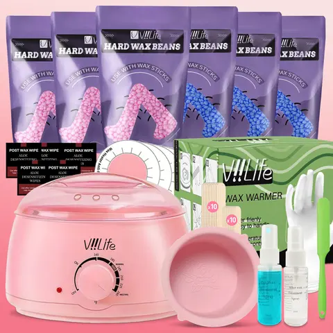 Viilife Summervibes Waxing Kit - Pink 200ml Electric Wax Warmer with 10 Strips for Face, Armpit, Leg Hair Removal - Youth-Focused Self Care Products for Grooming Needs, Smooth Back to School Use