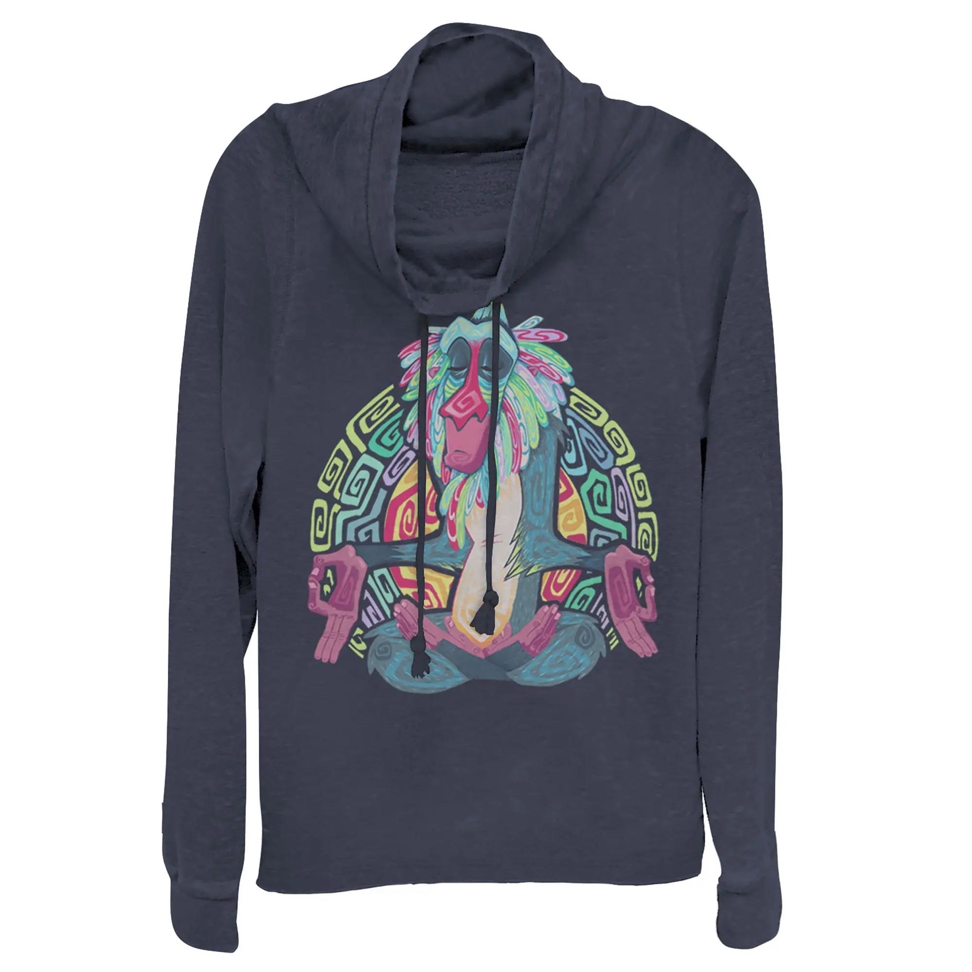Juniors Womens Lion King Rafiki Geometric Rainbow Cowl Neck Sweatshirt