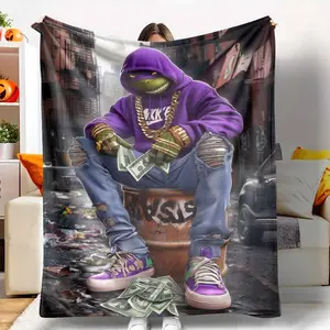 Urban Ninja Turtle Flannel Blanket, Gangster Style Graphic, Soft, Warm, Cozy, Durable, Perfect for Home Decor, Living Room, Bedroom, Travel, Ideal Gift for Movie Fans, Birthday, Thanksgiving, Halloween, Christmas