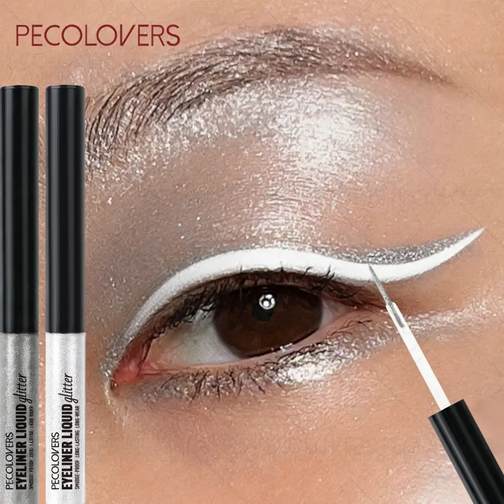 2PCS/Set  Metallic Glitter Eyeliner, Shiny Waterproof Liquid Eyeliner, Longwear Eye Liner, White, Long-Lasting Smooth Application, Travel-Friendly Makeup for Women, Eye Makeup Supplies, Eye Makeup Products