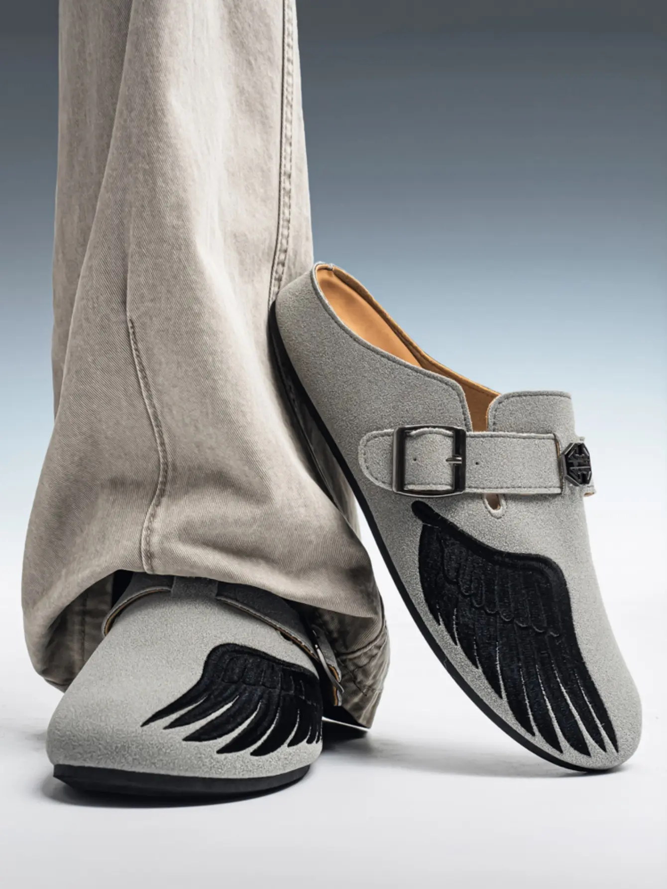Men's Archangel Suede-like Clogs Mules with Wing Design, Adjustable Slip-On Walking Shoes with Rubber Sole for Streetwear, Shoes Clogs, Fashionable Trendy Clogs