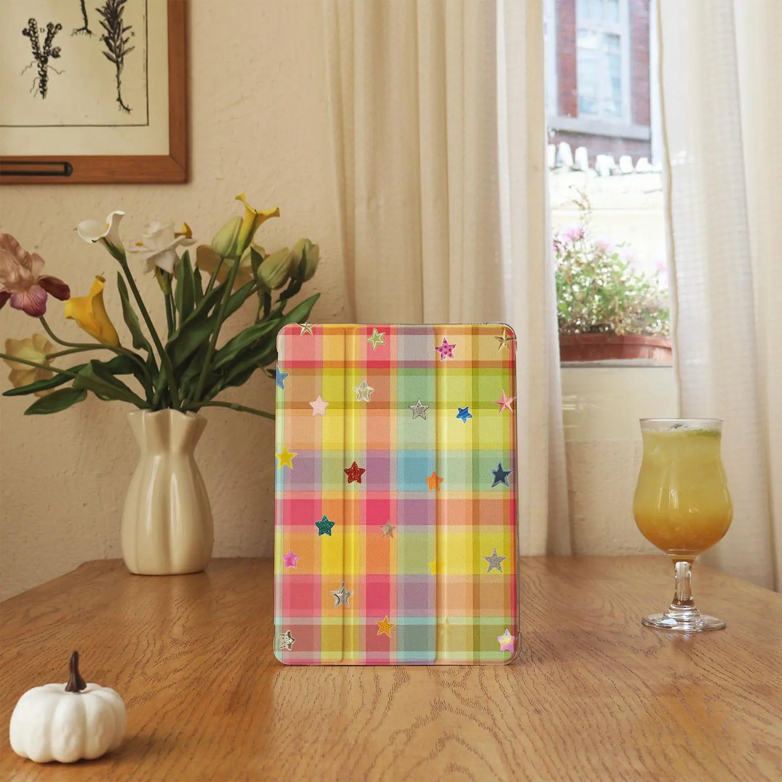 Star Color Grid iPad Case With Pencil Slot For Air8/7 A16 2025,Pro2024,iPad 10/9/8/7th Cover,iPad Mini 5/6/7 Case,13"11"12.9" 2026 iPad Case