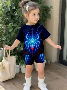 Night Glow Spider-Man Hero Short Sleeve Set for Baby Girls, Cute Casual Clothing, Perfect Gift for Infants, All Seasons Wear