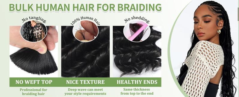 GK 18 Inch Human Braiding Hair for Boho Braids Deep Wave Bulk Human Hair 100% Unprocessed Brazilian Virgin Hair for Braiding Bohemian No Weft 1 Bundles 100g Natural Color