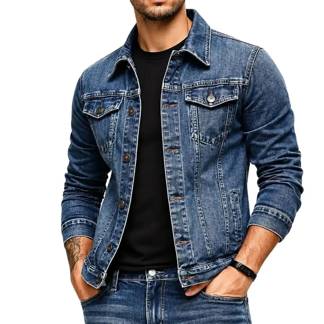 ESDVQ Men's Vintage Cotton Jean Jacket - American Retro Jackets & Coats, Classic Fit, Button-Front, Lightweight Streetwear Outerwear with Multiple Button Pockets