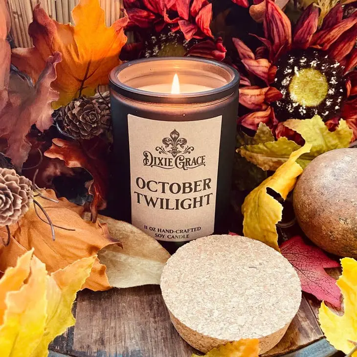 October Twilight Glass Candle - Cotton Wick 11 oz