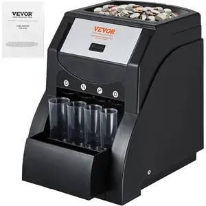 VEVOR Coin Sorter Organizer for USD Coins, Sorts 1, 5, 10, 25, 230 Coins/Min, Includes 4 Coin Wrapping Tubes, Capacity of 200 Coins, Black