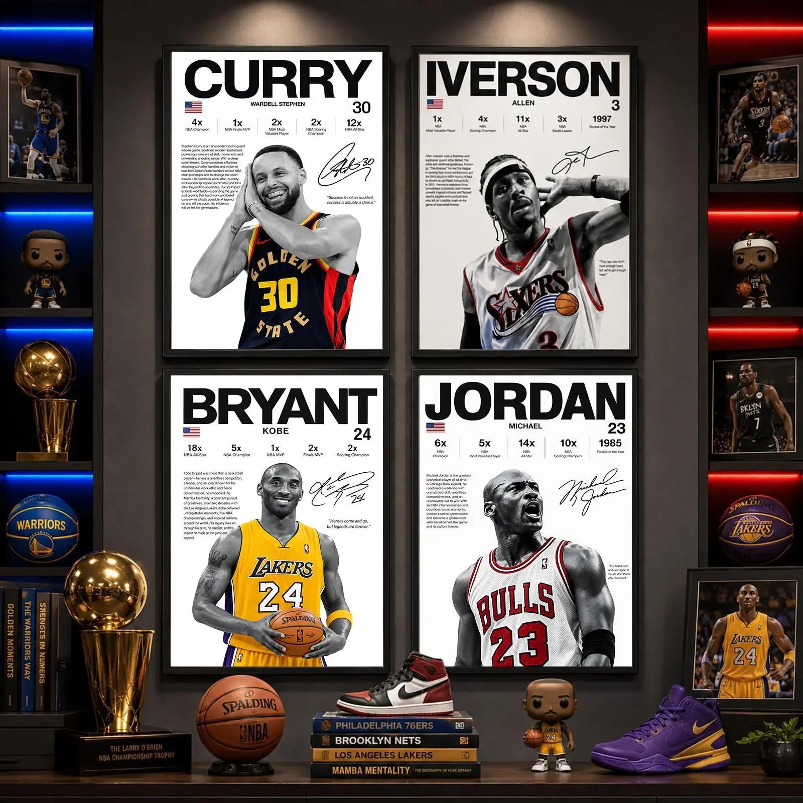 Basketball Legends Poster, Jordan Curry Iverson Durant James Bryant Collage Wall Art, Man Cave Bedroom Gym Print Gift for Fans, UNFRAMED