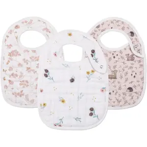 Snap Muslin Bibs for Boys & Girls,3-Pack Bibs for Drooling and Teething,Cotton Muslin Absorbent & Soft Layers